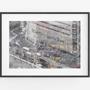 Black and White New York City Photography Aerial NYC Art Print Taxi Cabs Cityscape Urban Abstract Modern Wall Art City Street Cab Manhattan