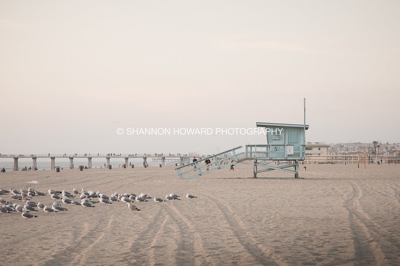 Hermosa Beach Photography 5th Street Lifeguard Tower Pier South Bay Los Angeles California Framed Photo Print Coastal Landscape LA Sunset image 2