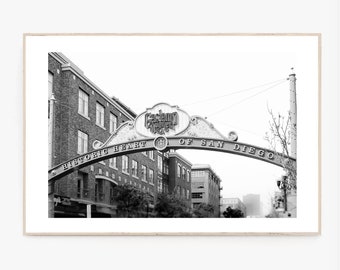 Black and White San Diego Photography, Downtown San Diego Gaslamp District Print, Travel Photography, City Wall Art, Color Sepia Photography