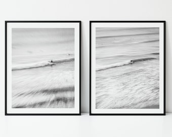 Black and White Surf Photography Set, Surfers Oceanside San Diego Print Set California Minimalist Abstract Photo Encinitas Seascape Ocean