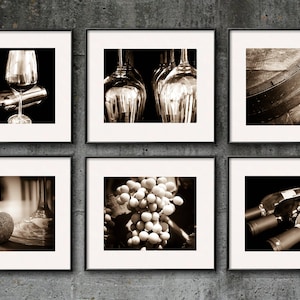 Wine Photography SALE, Sepia, Wine Print Set, Wine Art Set of 6 Prints Vintage Winery Restaurant Wine Bar Kitchen Art Dining Room Wine Gifts