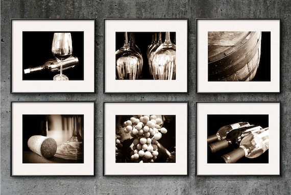 Wine Photography SALE, Sepia, Wine Print Set, Wine Art Set of 6 Prints Vintage Winery Restaurant Wine Bar Kitchen Art Dining Room Wine Gifts