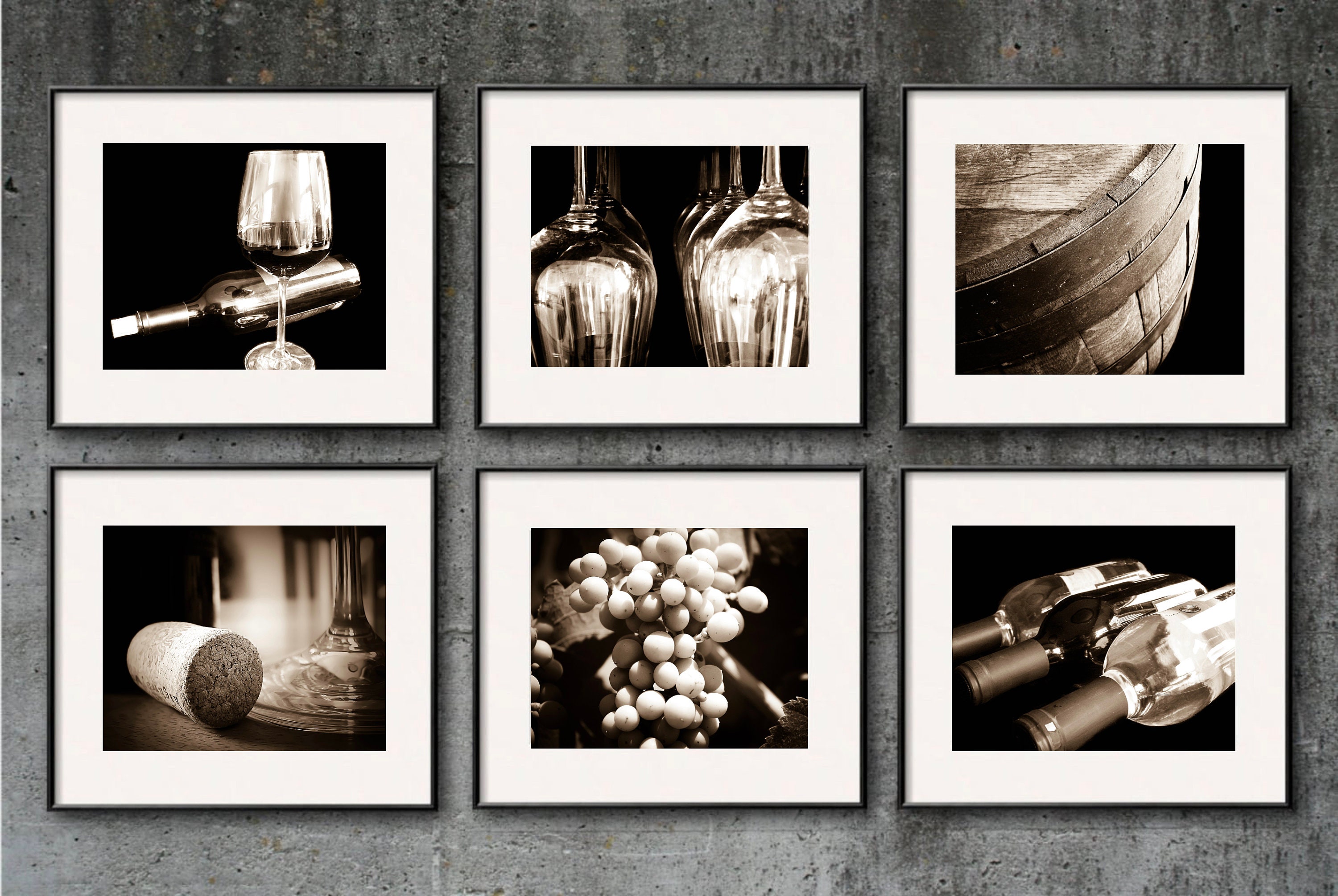 Wine Photography SALE, Sepia, Wine Print Set, Wine Art Set of 6 Prints Vintage Winery Restaurant Wine Bar Kitchen Art Dining Room Wine Gifts