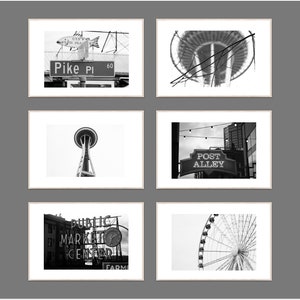 Seattle Photography, Seattle Print Set, City Wall Art, City Prints Pike Place Sepia Black and White Downtown Seattle Photo Set Space Needle