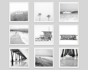 Black and White California Photography, SALE, Print Set Los Angeles Hollywood Retro Hermosa Beach Gallery Wall Vintage Style Surf Ocean LA