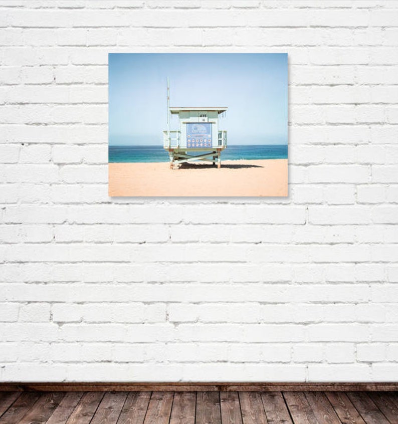 California Photography, Redondo Beach Lifeguard Tower Print Hermosa Beach Photo Turquoise Blue Seascape Los Angeles Retro Coastal Decor image 2