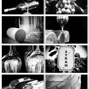 Wine Photography, Set of 8 5x7 or 8x10 Prints, Wine Print Set, Wine Art, Winery, Restaurant, Kitchen Art, Black and White food photography afbeelding 4