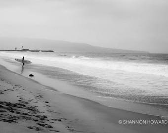 Black and White Surf Photography, Hermosa Beach Photography, California Coast Art Prints Los Angeles Surfer Print Coastal Wall Art Surfing