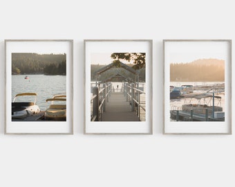 Lake Arrowhead Photography Print Set, California Lake Prints Big Bear Art Marina SUP Stand Up Paddle Board Modern Cabin Art Gallery Wall