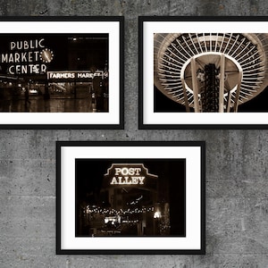 Black and White Seattle Photography, Seattle Print Set Gallery Wall City Wall Art City Prints Pike Place Sepia Downtown Seattle Locals Gift