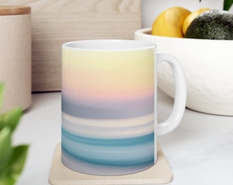 Pretty Ocean Sunset Art Mug, Abstract Beach Mug, Colorful Spring Ceramic Mug BPA free lead free cup coastal chic home coffee tea lover gifts