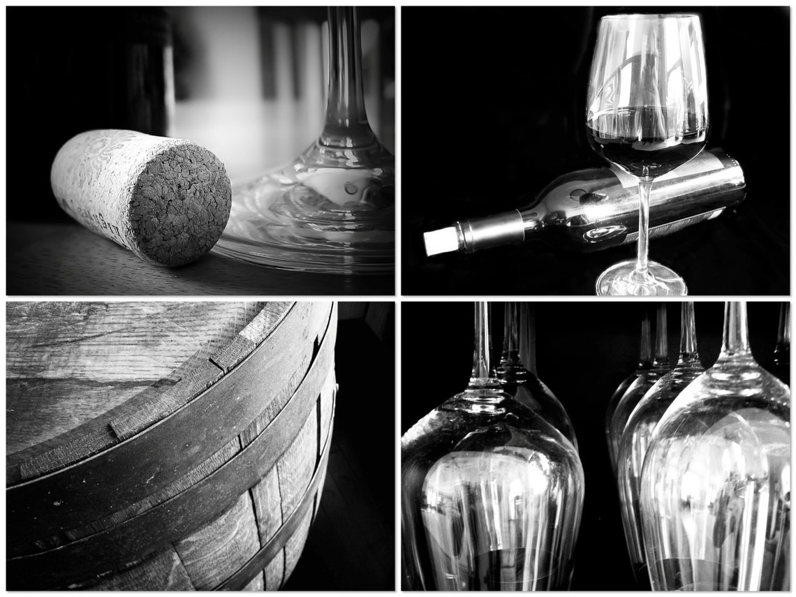 Black and White Wine Photography Print Set Wine Art Winery Etsy