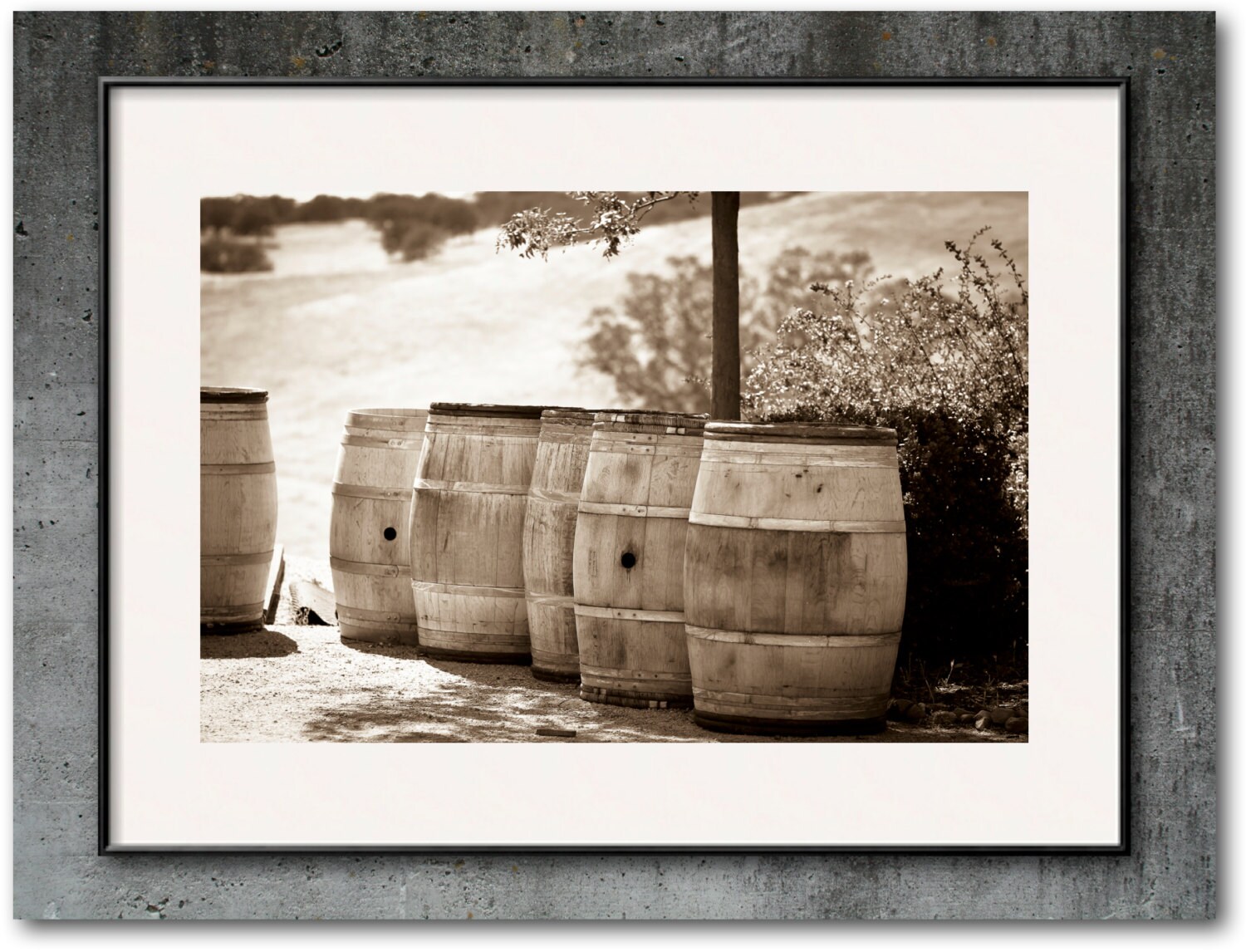 Sepia Wine Photography Print warm rustic wine barrels vineyard Etsy