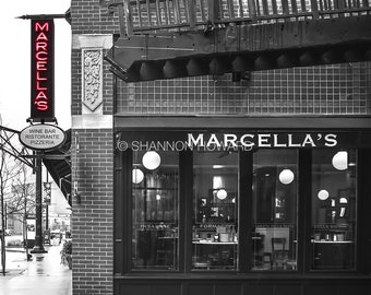 Columbus Ohio Photography, Marcellas Restaurant Wine Bar Art Print Vintage Black and White Short North Photo Urban Italian City Earthtones