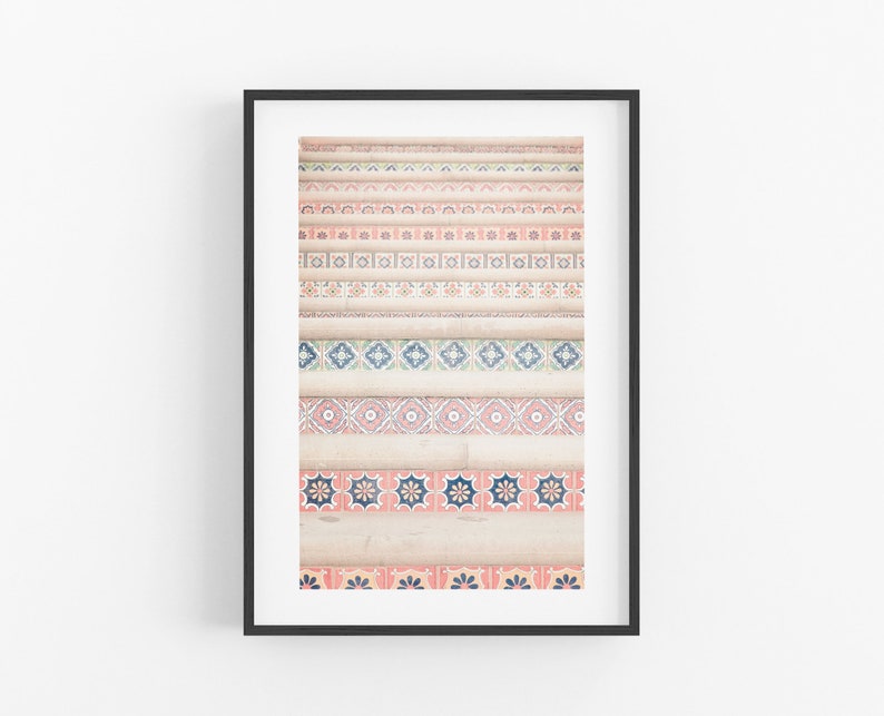 Mediterranean Photography Print, Spanish Architecture Spanish Style Wall Art Print Tiles Stairs Pretty Pastel Pink Blush Staircase Pattern image 7