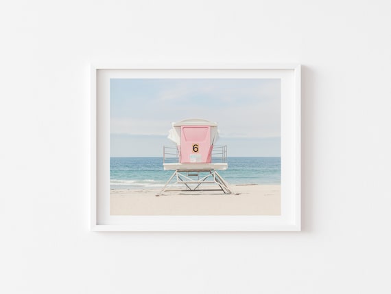 San Diego Beach Photography, Lifeguard Tower Art Print Surf Decor California Nursery Art Black and White Blue Pink Imperial Beach Teen