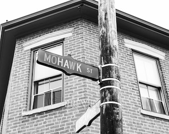Columbus Ohio Photography, German Village Photo Black and White Mohawk Street Sign  Urban Hipster Art Modern Hip Print Restaurant Hotel City