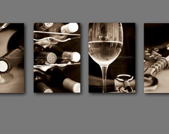 Wine Photography Print Set Sepia wine Art Winery California Restaurant Wine Bar Kitchen Art Dining Room Hotel, Black and White, Unframed