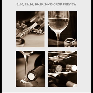 Wine Photography Print Set Sepia wine Art Winery California Restaurant Wine Bar Kitchen Art Dining Room Hotel, Black and White, Unframed image 5