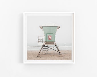 Lifeguard Tower Art Print, Imperial Beach Photography Pretty Coastal Beach House Print California Beach Lover Gifts Mint Green Beach Art