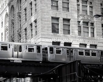 Black and White Chicago Photography, Downtown Chicago Print El Train Sepia Subway City Architecture Urban Decor Chicago Wall Art