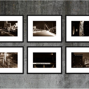 San Diego Photography, Downtown San Diego Print Set, Modern, Skyline, City Lights, City Wall Art, Sepia Black and White Night Photo Set