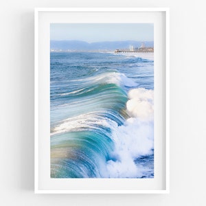 Manhattan Beach Photography, Wave Photography, Pretty Beach Decor, Ocean Water Nautical Coastal Surf Turquoise Blue Teal Aqua California