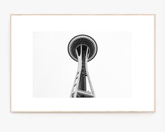 Seattle Photography, Black and White Seattle Print, Space Needle, Travel, City Wall Art, City Prints, Downtown Seattle Photo Art Print