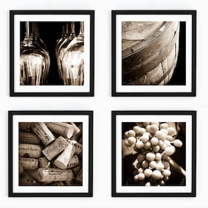 Black and White Wine Photography Print Set, Wine Art Winery Wine Bar Kitchen Art Dining Art Hotel Vineyard Winery Napa Wine Corks Barrel