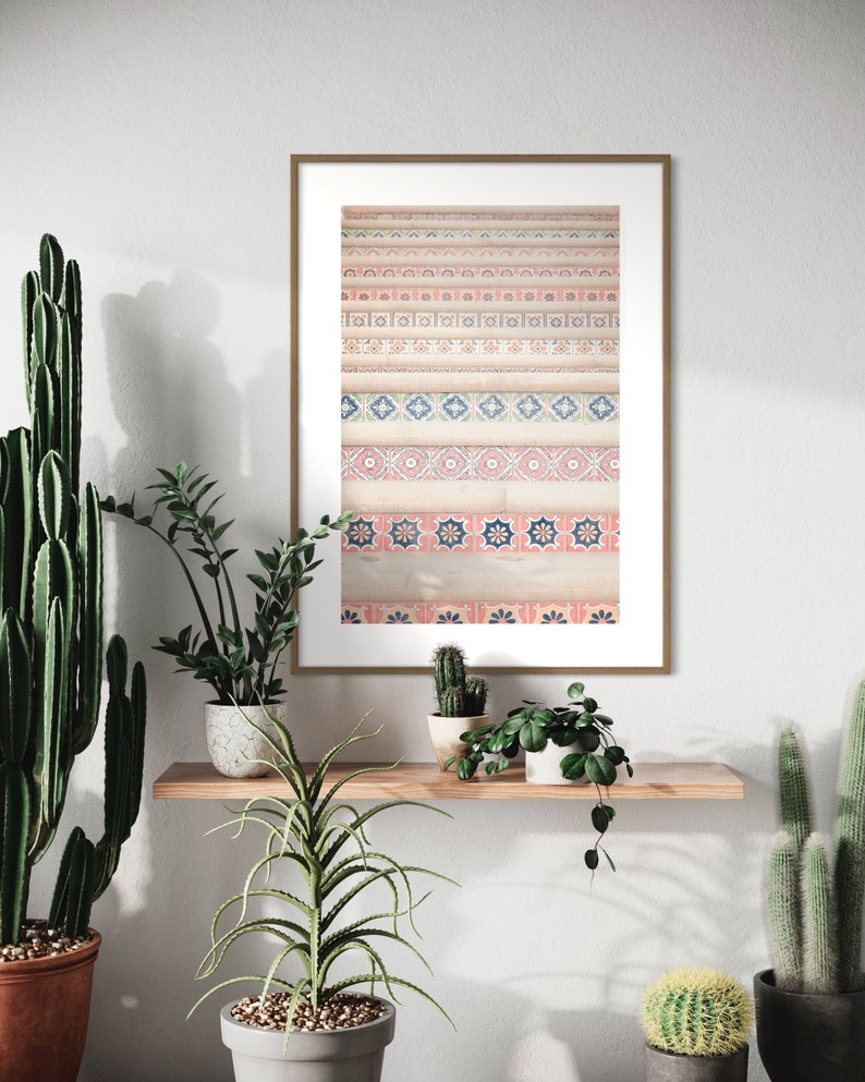 Mediterranean Photography Print, Spanish Architecture Spanish Style Wall Art Print Tiles Stairs Pretty Pastel Pink Blush Staircase Pattern image 5