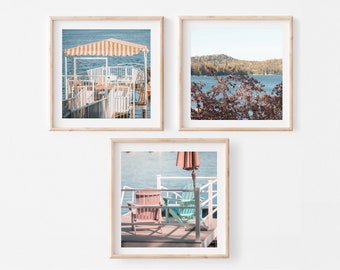 Lake Arrowhead Photography FRAMED Print Set, Pretty Lake House Art Pastel Cottage California Lake Prints Mountain Cabin Art Gallery Wall