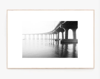 Black and White San Diego Photography, Coronado Bridge Print, San Diego Bay, Mission Bay, Coronado Island Photography Wall Art Wall Decor