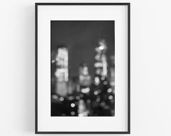 Black and White New York City Photography Abstract Bokeh City Lights Art Print Manhattan Skyline Cityscape Modern NYC Wall Art Unframed