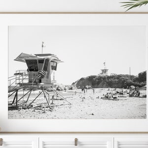 Malibu Photography Print, ON SALE, Leo Carrillo Beach, Black and White Beach Photography Lifeguard California Los Angeles Coastal Farmhouse