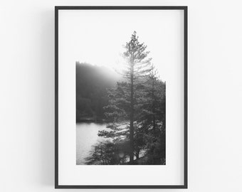 Black and White Lake Arrowhead Photography Print, Lake Print Sunset Big Bear Art Alpine Print California Print Forest Mountain Cabin Art