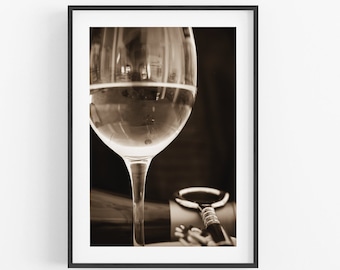 Black and White Wine Photography Print rustic wine glass vineyard print vintage wine country dining kitchen bar large art winery wine bottle