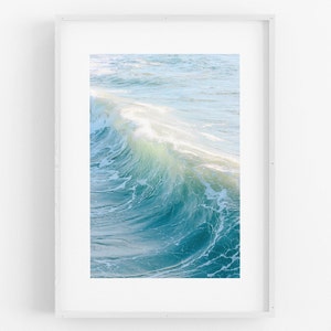 Wave Photography, Pretty Beach Decor, Ocean Water Nautical Coastal Style Surf Turquoise Blue Teal Aqua Serene Large Sea Bedroom Abstract