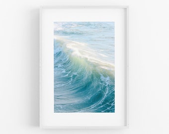 Wave Photography, Pretty Beach Decor, Ocean Water Nautical Coastal Style Surf Turquoise Blue Teal Aqua Serene Large Sea Bedroom Abstract