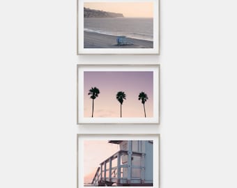 Redondo Beach Photography, California Print Set Beach Prints Ocean Palos Verdes Lifeguard Tower Palm Trees Los Angeles Coastal Decor