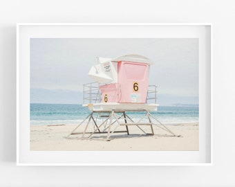 Pink Lifeguard Tower Art Print San Diego Beach Photography Surf Decor California Nursery Wall Art Aqua Turquoise Blue Imperial Beach Teen