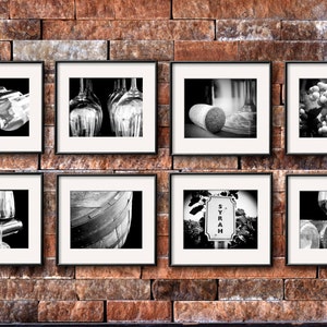 Wine Photography, Set of 8 5x7 or 8x10 Prints, Wine Print Set, Wine Art, Winery, Restaurant, Kitchen Art, Black and White food photography afbeelding 2