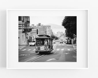 Black and White San Francisco Photography Cable Car Print Streetcar Print Trolley Northern California Bay Area Urban Wall Art, Unframed