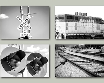 Black and White Railroad Photography Print Set Train Tracks Santa Fe Art Retro Rail New Mexico Industrial Rustic Restaurant Hotel Decor