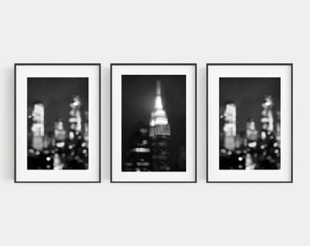 Black and White New York City Photography Abstract Bokeh City Lights Art Print Manhattan Skyline Cityscape Modern NYC Wall Art Empire State