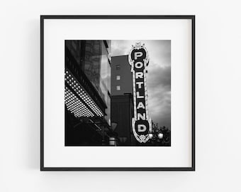 Black and White Portland Photography, Portland Theater Sign Print Downtown PDX Photo Travel City Urban Art Print Broadway Marquee Sepia