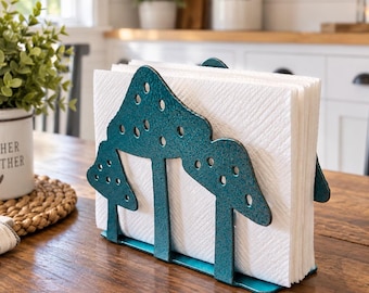 Mushroom Napkin Holder, Metal Kitchen Table Decor, Woodland Mushroom Decor, Rustic Napkin Organizer, Housewarming Gift