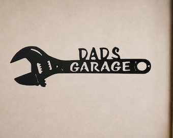 Dad’s Garage Metal Wrench Sign, Personalized Garage Decor, Custom Gift for Dad
