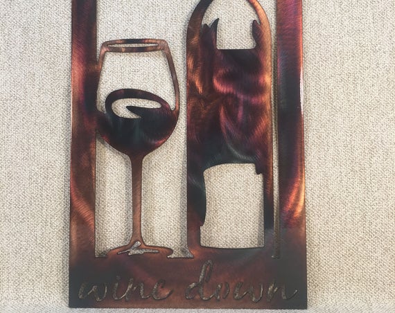 Wine Down Bottle & Glass Metal Wall Art