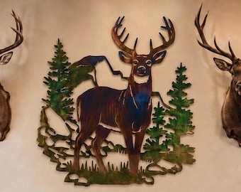 Whitetail Buck Deer Metal Wall Art – Mountain Wildlife Indoor Outdoor Decor