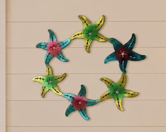 Starfish Metal Wall Art, Coastal Beach House Decor, Colorful Ocean Wall Decor, Nautical Seaside Wall Hanging